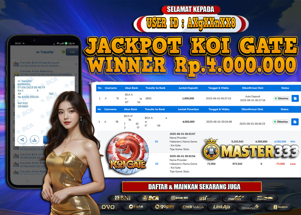 MASTER333 JACKPOT SLOT Koi Gate  Rp.4,000,000.,- LUNAS