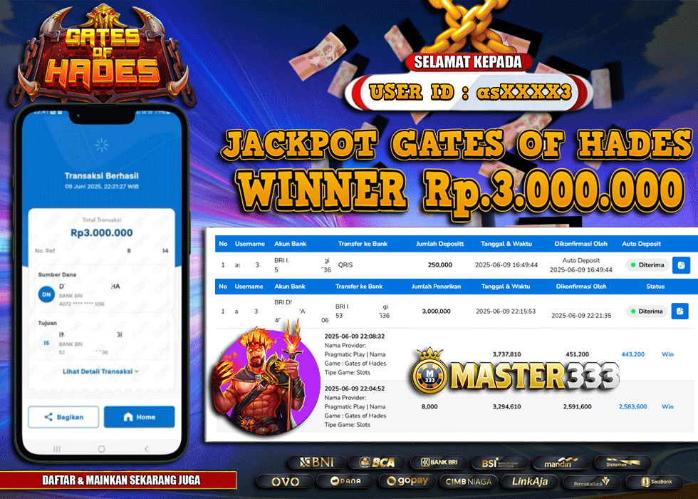 MASTER333 JACKPOT SLOT Gates Of Hades  Rp.3,000,000.,- LUNAS