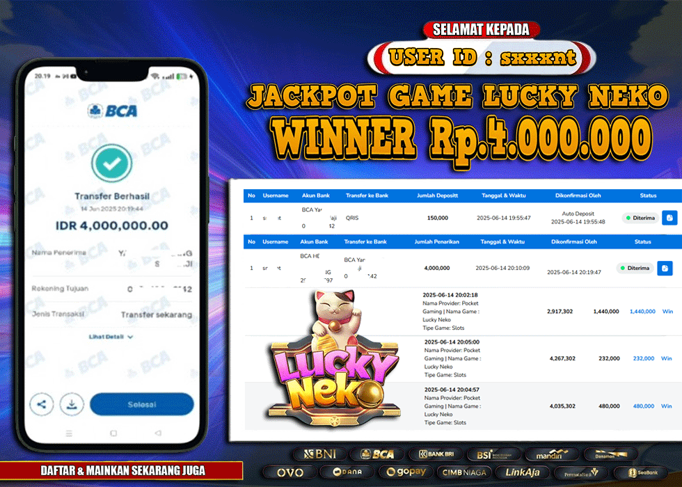 MASTER333 JACKPOT SLOT Lucky Neko  Rp.4,000,000.,- LUNAS