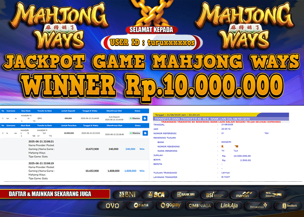 MASTER333 JACKPOT SLOT Mahjong Ways Rp.10,000,000.,- LUNAS