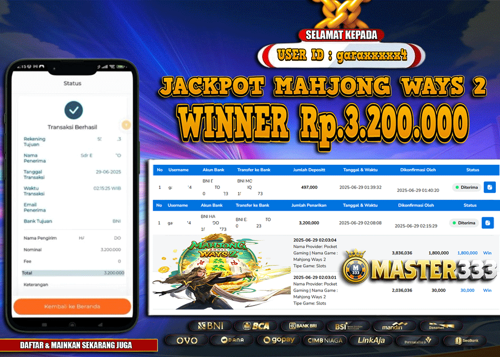 MASTER333 JACKPOT SLOT Mahjong Ways 2  Rp.3,200,000.,- LUNAS