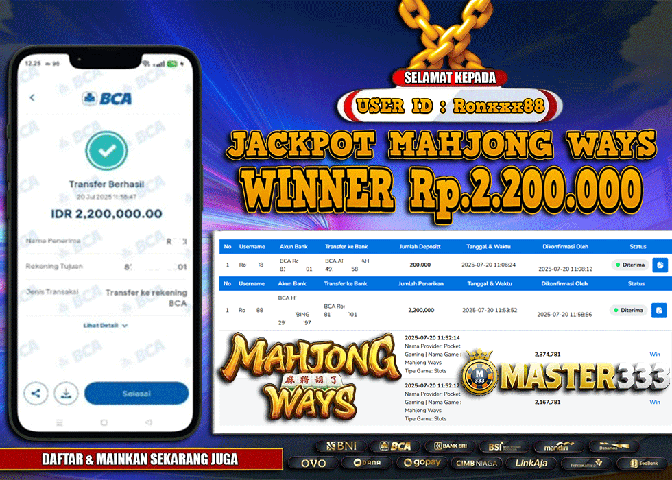 MASTER333 JACKPOT SLOT Mahjong Ways  Rp.2,200,000.,- LUNAS