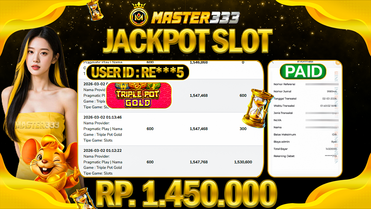 JACKPOT 1.450.000 JUTA DI PRAGMATIC PLAY GAMES TRIPLE POT GOLD SAH LUNAS