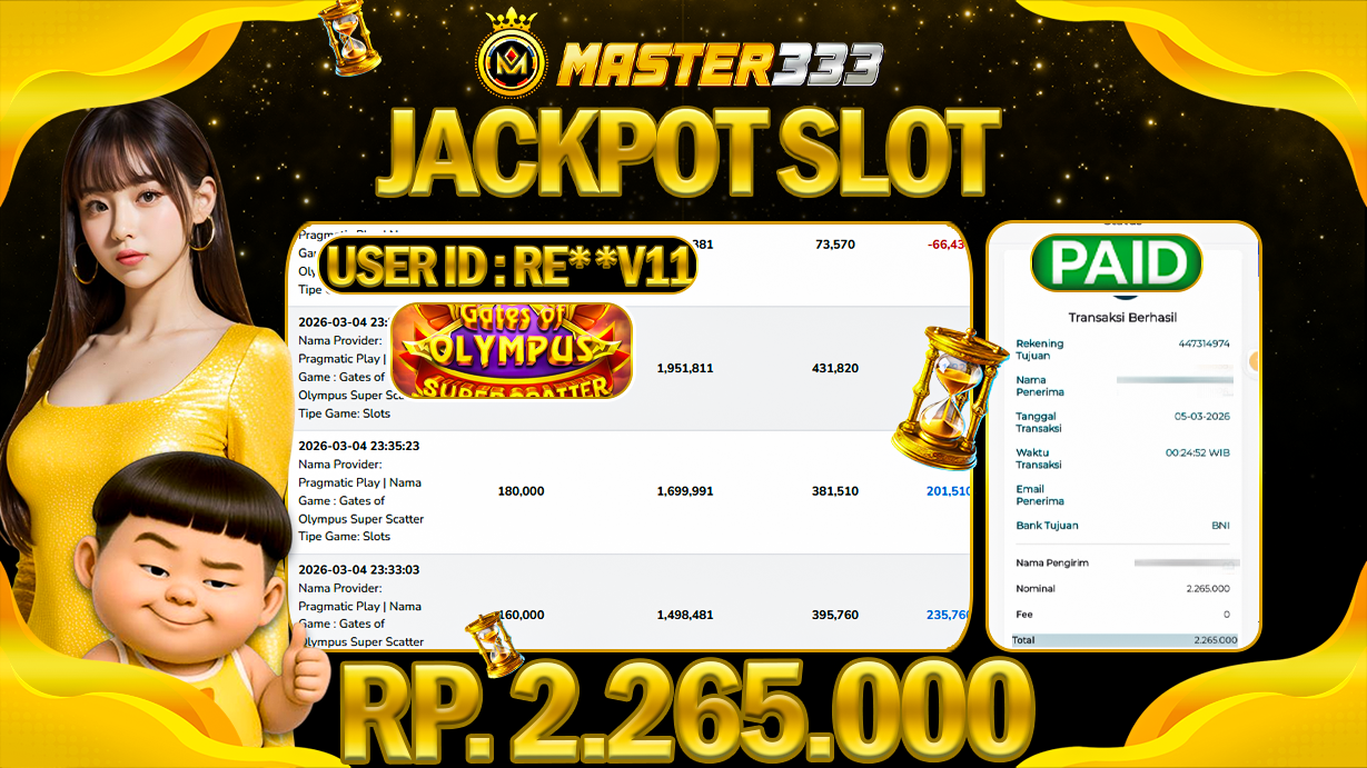 JACKPOT 2.265.000 JUTA DI SLOT PRAGMATIC PLAY GAMES GATES OF OLYMPUS 1000 SAH LUNAS