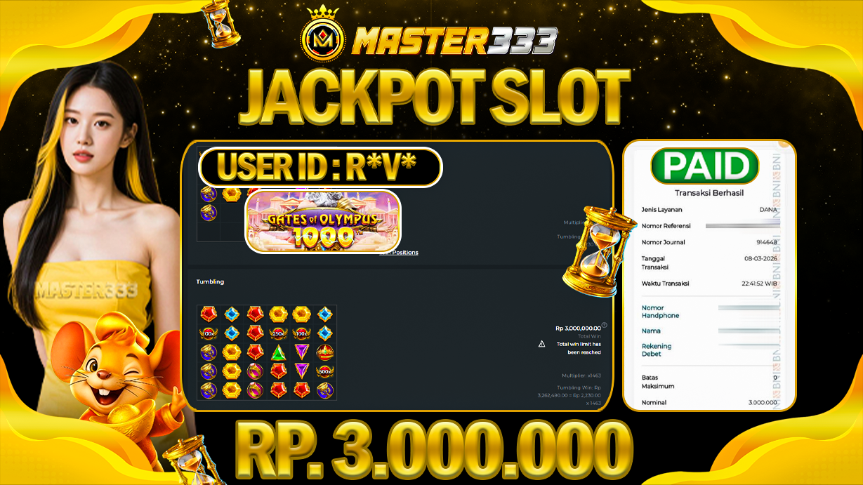 JACKPOT 3.000.000 JUTA DI SLOT PRAGMATIC PLAY GAMES GATES OF OLYMPUS 1000 SAH LUNAS