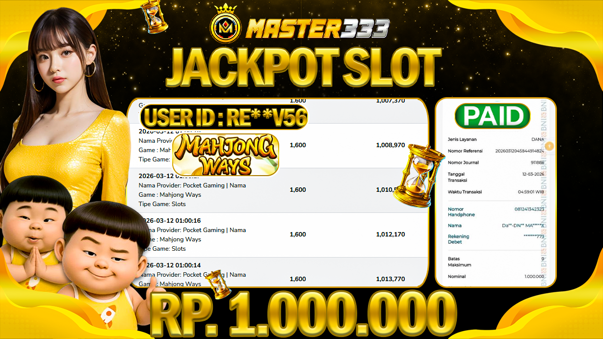 JACKPOT 1.000.000 JUTA DI MASTER333 LANGSUNG DI BAYAR LUNAS